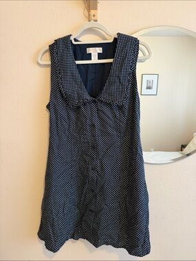 Polka Dot Navy Sleeveless Dress - Classic Women's Dress Linen Blend